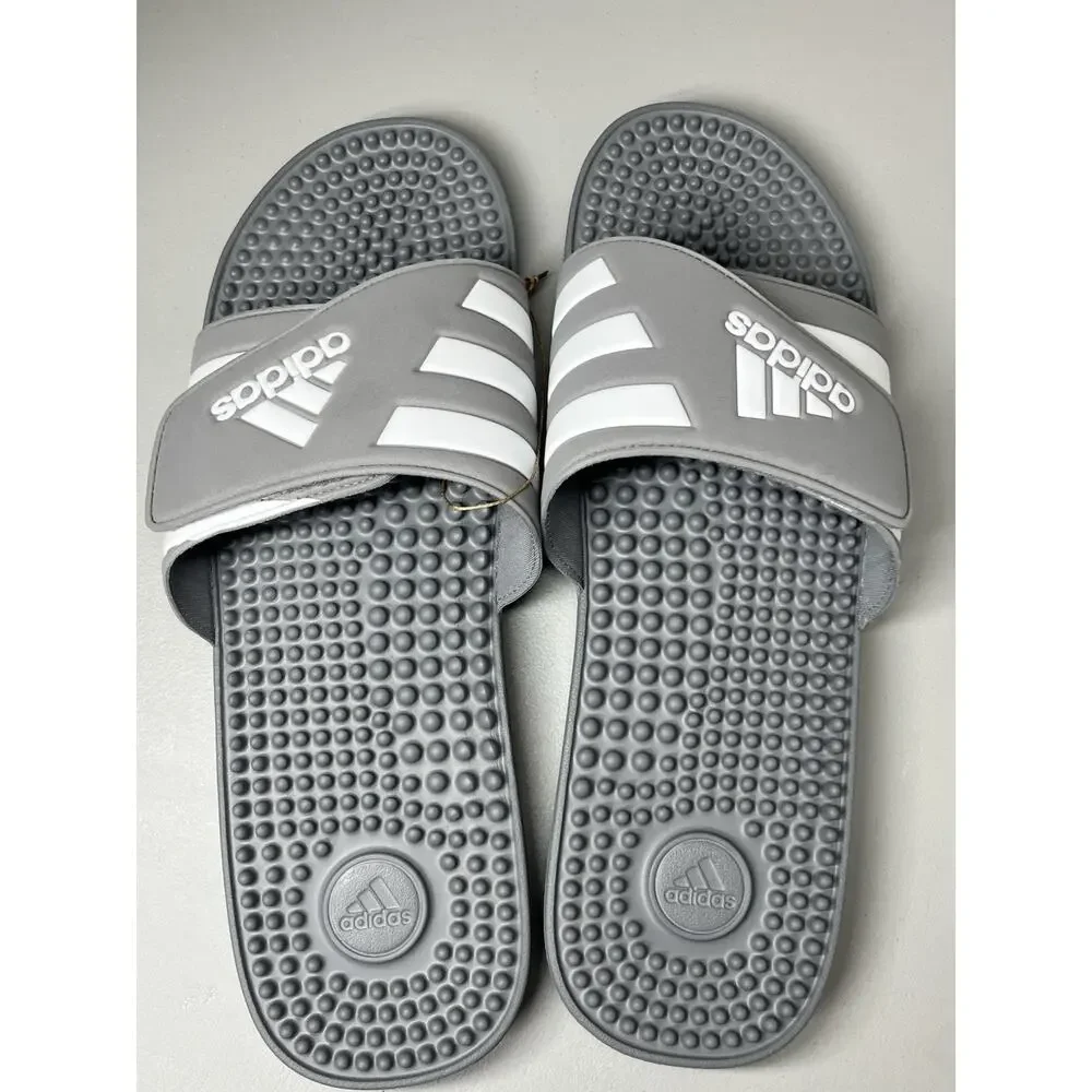 Adidas Addisage Sandals Mens 18 Gray White Slip On Locker Room Water Slides